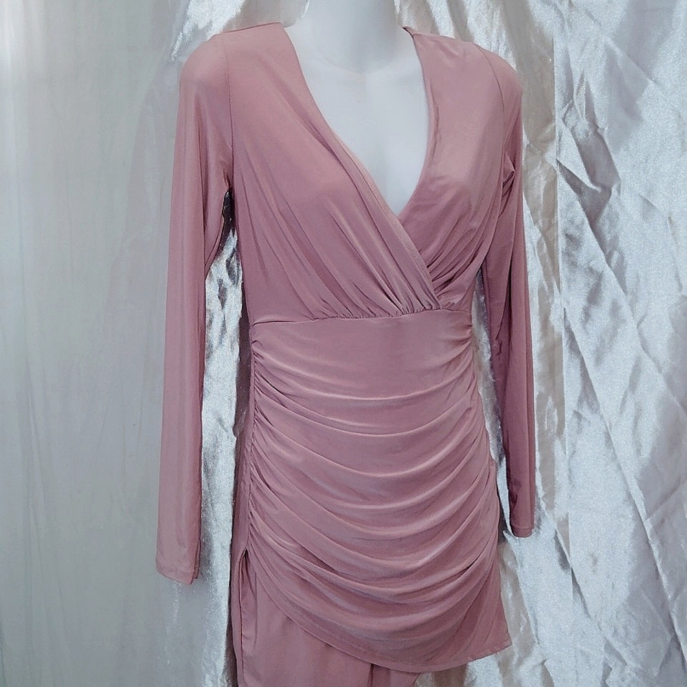 Super cute sexy long sleeve stretchy rose mini dress S & M